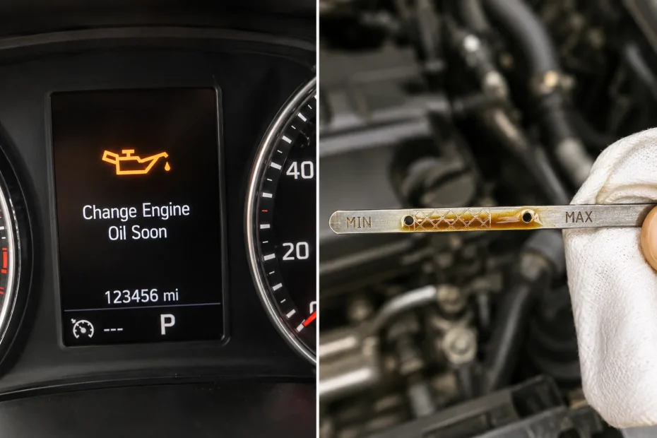 Dashboard warning light with a oil dipstick