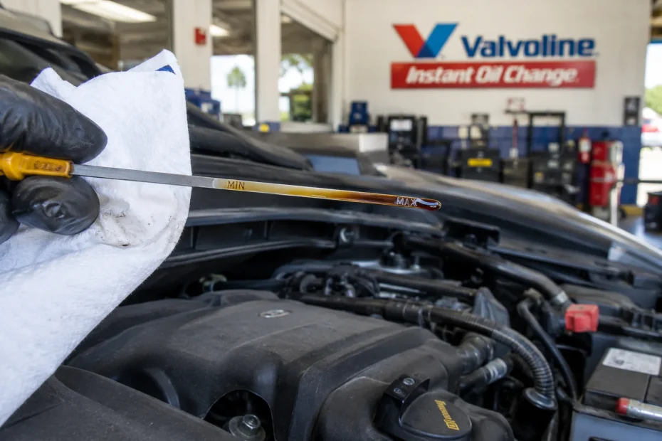 Oil change in the bay